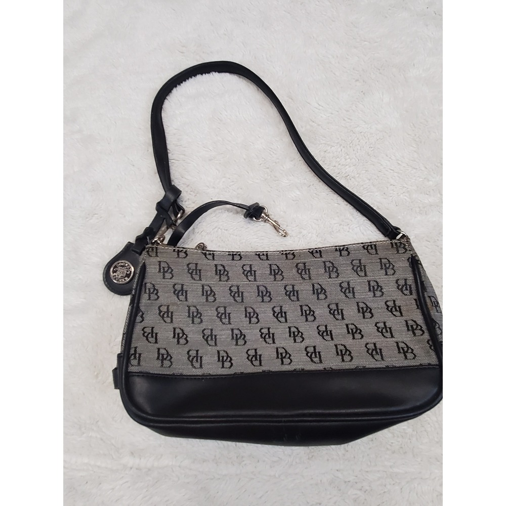 Vintage Dooney & Bourke Black Gray Slim Zip Shoulder Bag Purse Luxury Old Money